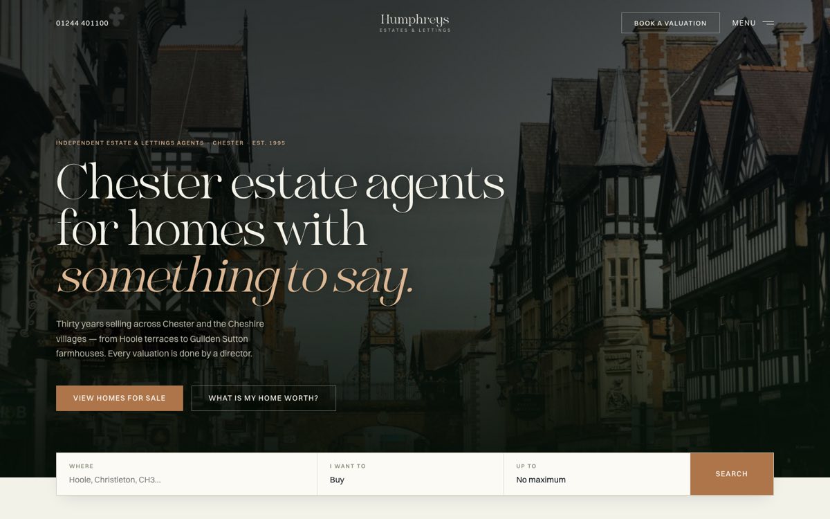 Homepage of the Humphreys of Chester estate agency website